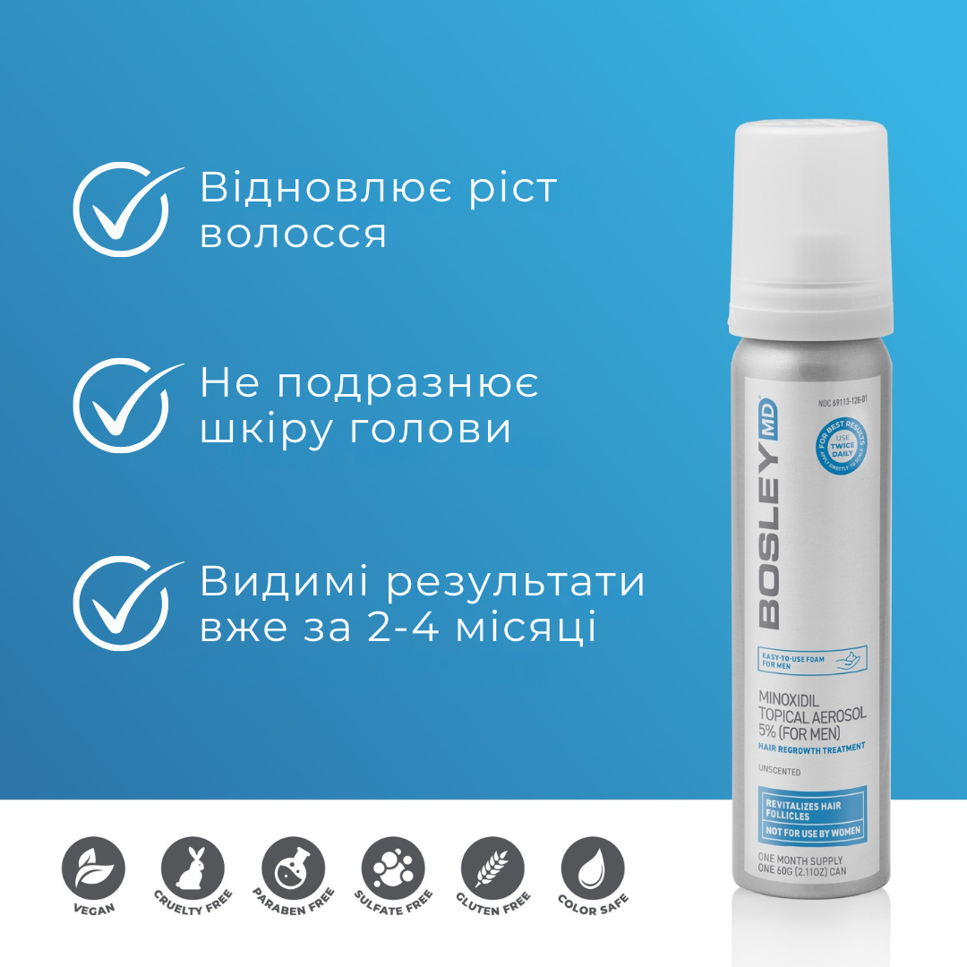 Піна з міноксидилом 5% BosleyMD для чоловіків, 60 г, фото 2