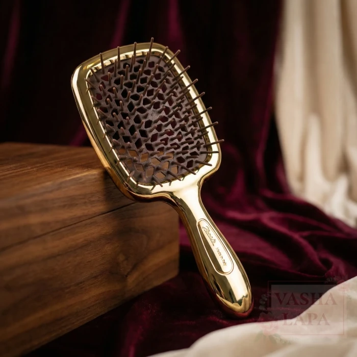 Щітка для волосся Janeke Superbrush, золота з коричневими зубцями, фото 2
